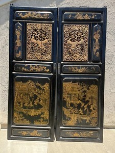PHENOMENAL PAIR OF LARGE 94”ANTIQUE WOOD CARVED AND PAINTED DOORS