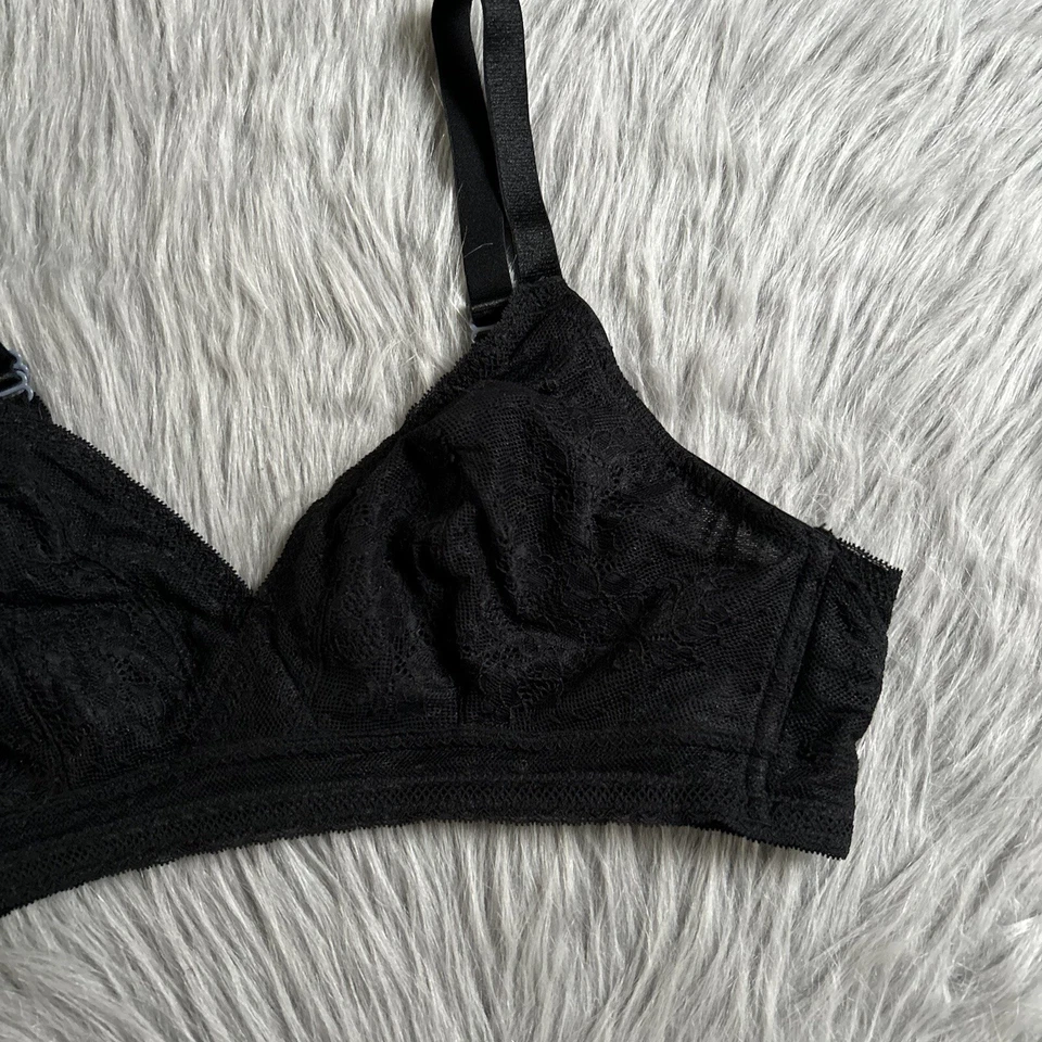 Sutiã feminino Venus sem forro sem fio tamanho 36D preto floral renda bralette sem fio - Imagem 3 de 4