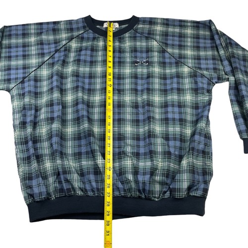 VTG Izod Men’s Nylon V-Neck Pullover Golf Rain/Windbreaker Blue/Green Plaid • XL - Picture 4 of 6