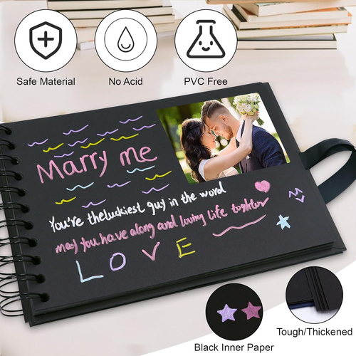 Kreatives Fotoalbum zum Selbstgestalten, 60 Seiten, Navy Blau, Hochzeit Geschenk - Bild 3 von 7