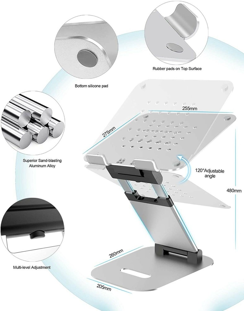 Adjustable Laptop Stand with Cooling Vents for Ergonomic Desk Use  