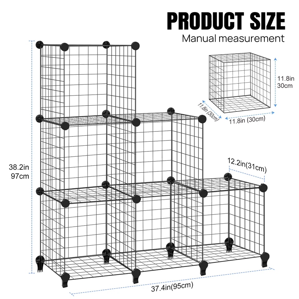 6 Cubes Interlocking Storage Unit With Metal Wire Mesh Black Multifunctional New - Image 2 of 4