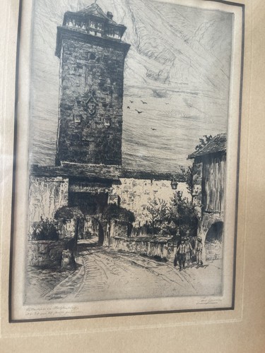 ANTIQUE B & W DRY POINT ETCHING PAUL GEISSLER "ROTHENBURG" ? NO. 30 EUROPEAN - Picture 5 of 20