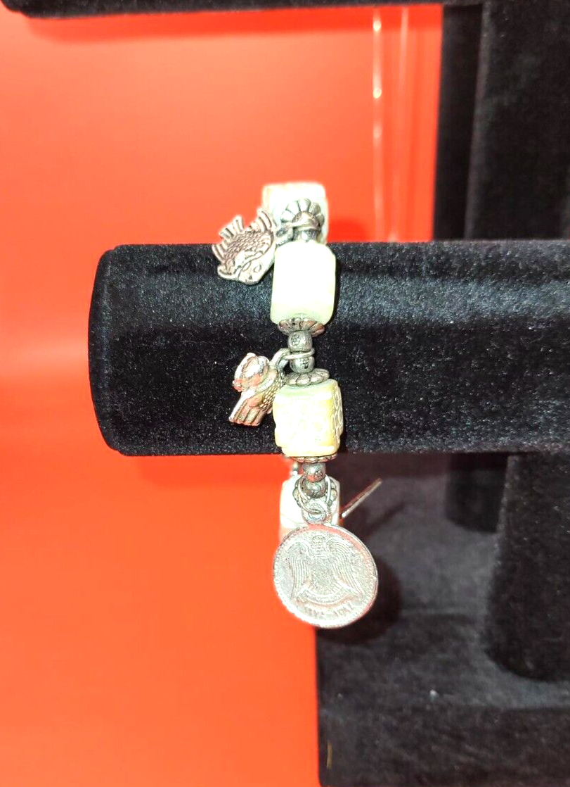 Vintage Charm Bracelet with ClaspElephant,Fish,Leaf and a