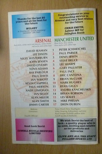 1993 David O'Leary Farewell Match- ARSENAL v MANCHESTER UNITED, 17 May - Picture 2 of 2