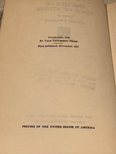 The Life of Timon of Athens: The Yale Shakespeare, 1919 First Edition, Hardcover - Picture 10 of 15