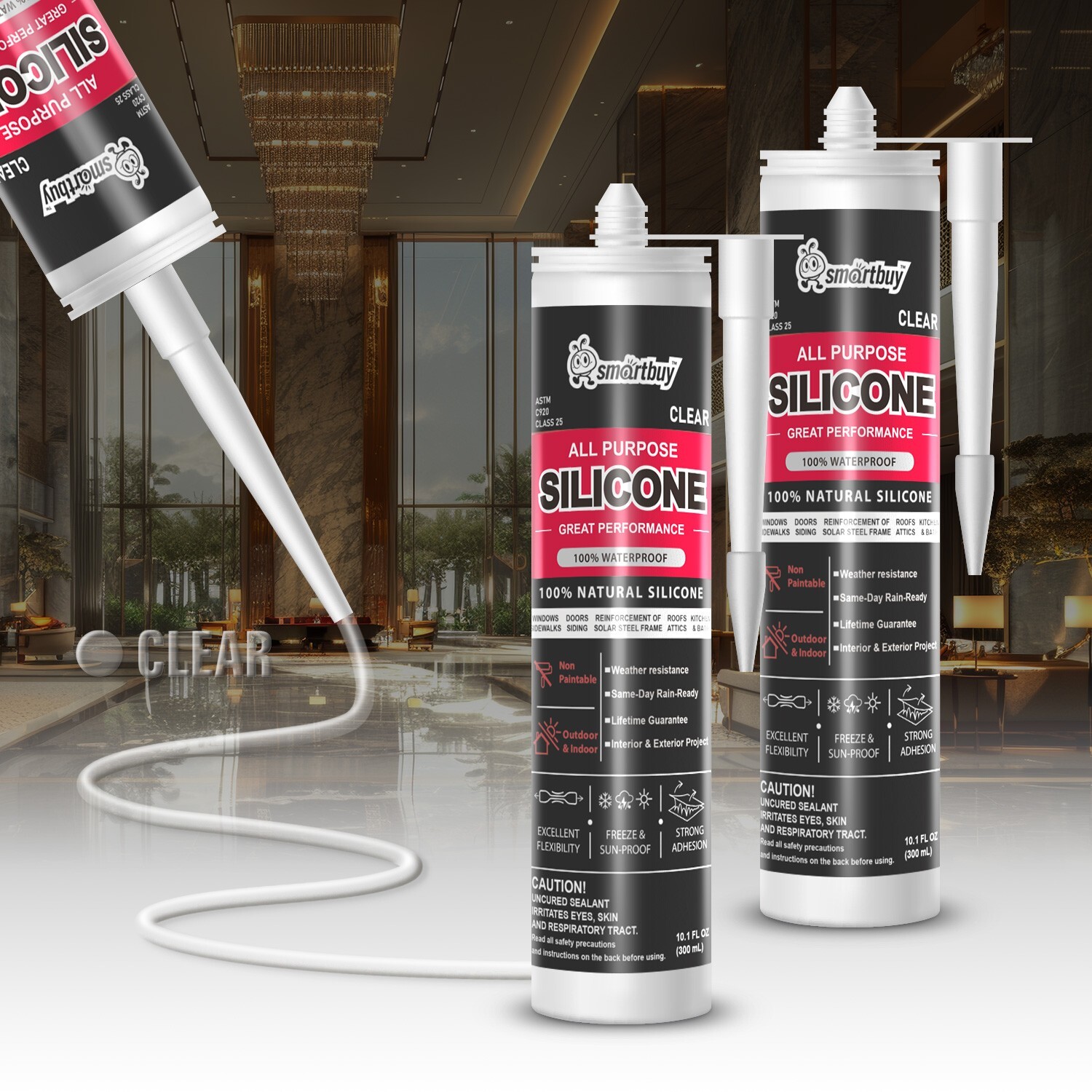 Smartbuy All Purpose 100% Clear Silicone Sealant Adhesive For Glass Window Door. Available Now for $8.99