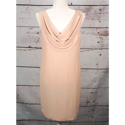 Amanda Uprichard Silk Dress Draped Neck Nude Pink Short Sheath Lined SZ LG - Picture 3 of 6