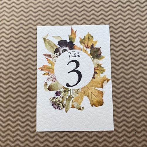 AUTUMN leaves TABLE NUMBERS golden maple wild flowers rustic wedding round frame - Picture 7 of 8