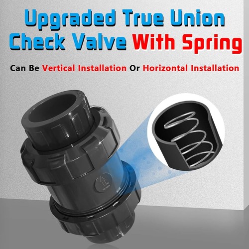 PVC Spring Ture Union Check Valve, 1" Slip, Sch80 Socket for Water Pool Backflo - Picture 3 of 9