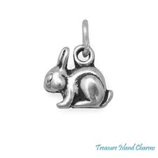 Bunny Rabbit Bunnie 3D 925 Solid Sterling Silver Charm MADE IN USA