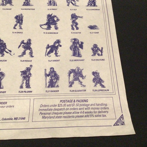 Vintage Talisman Board Game 2nd Edition Official Miniatures Advertisement Sheet - Picture 4 of 7