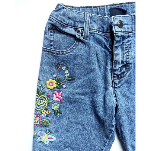 Vintage Y2K 2000s Lee Flower Power Embroidered Girls Stretch Flare Jeans Size 6X - Picture 3 of 10
