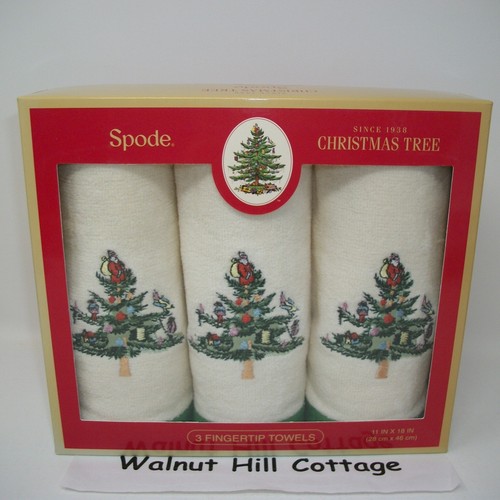 Spode Christmas Tree Set of 3 NIB 11" x 18" Fingertip Towels Green Border SEALED - Picture 15 of 15