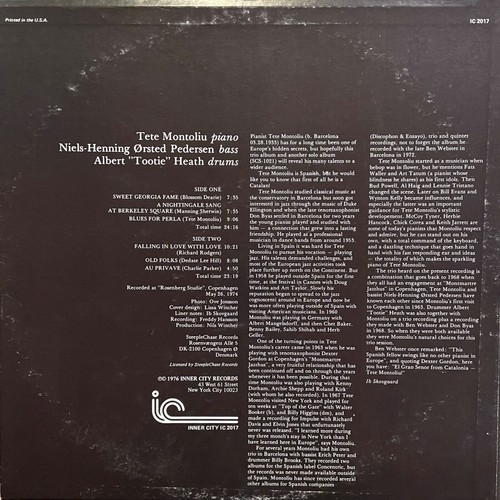 Tete Montoliu Trio "Catalonian Fire" LP - Inner City Records - 1976 VG+ - Picture 5 of 5