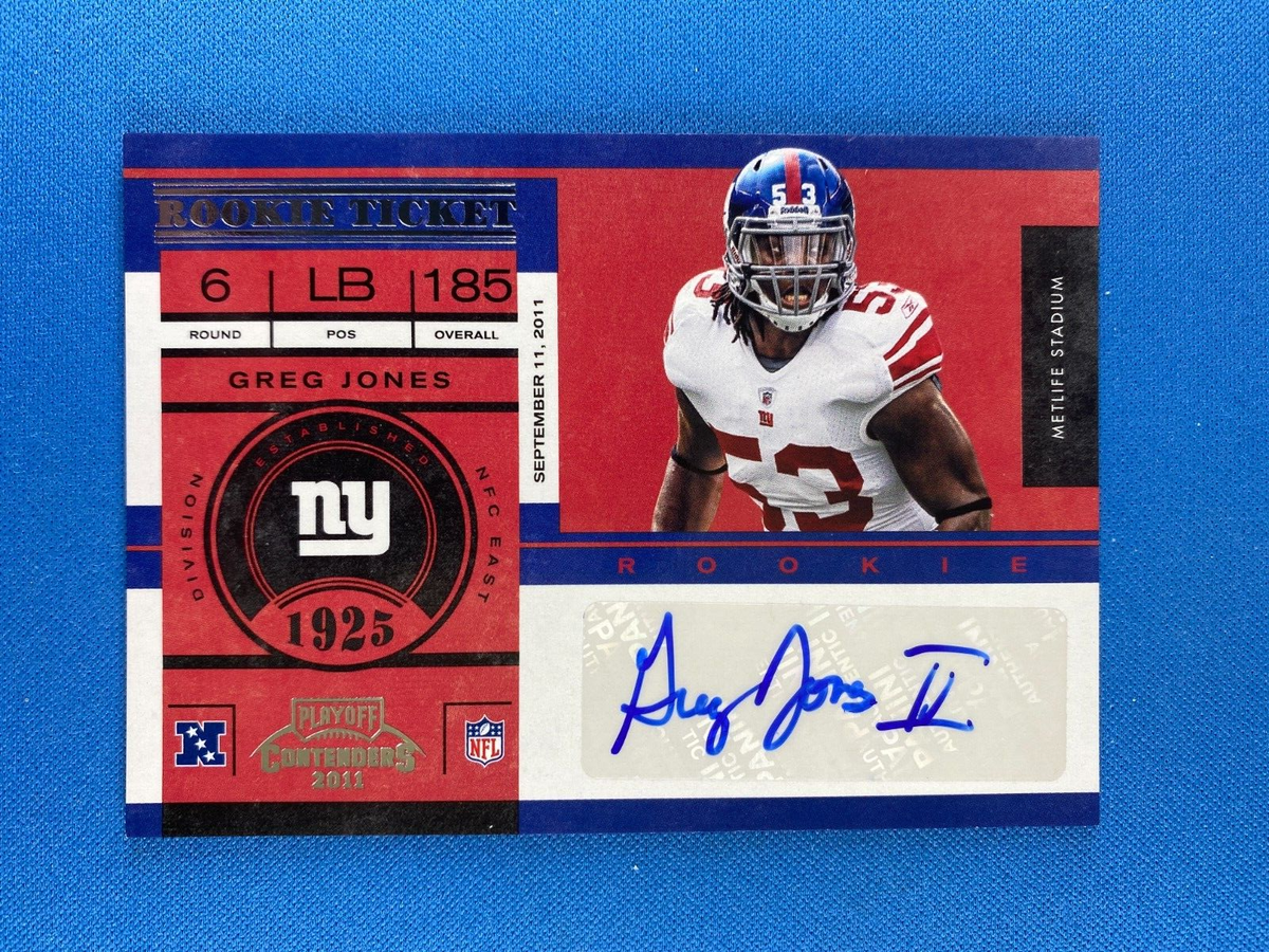 2011 Contenders Football Greg Jones #134 RC Auto New York Giants NFL