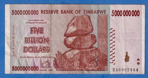 ZIMBABWE 5 BILLION 2008 P-84 - REPLACEMENT NOTE ZA0002444 - Picture 1 of 3