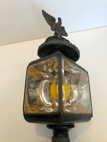 Antique Coach Carriage Buggy Glass Driving Lanterns Lamp w/Brass Eagle, 25" Tall - Picture 4 of 12