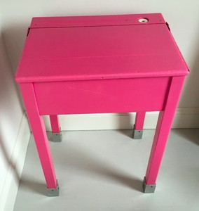 Vintage Wooden School Desk With Lid Inkwell Painted Hot Pink Ebay