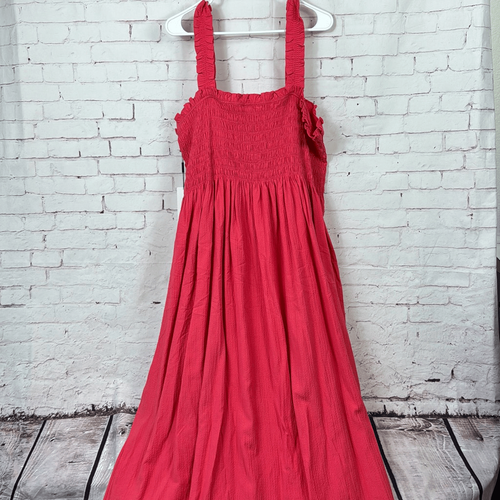 Calvin Klein Dress Womens 22W Maxi Smocked Bodice Sleeveless Ruffle Cinch Pink - Picture 8 of 9