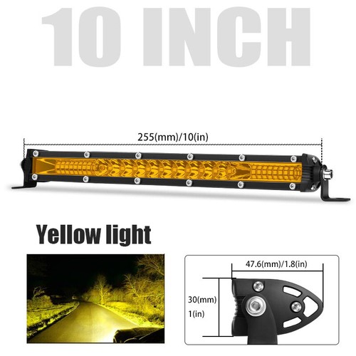 2X 10inch Yellow LED Light Bar Slim Spot Flood Combo Work Driving Lights OffRoad - Picture 2 of 13