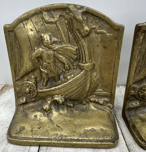 Pair Of Vintage Nordic Viking Ship Solid Cast Bookends - Picture 2 of 8