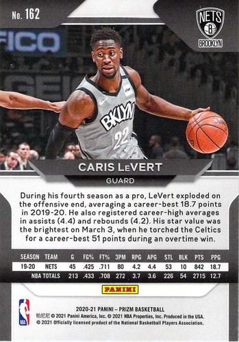 Caris LeVert 2020-21 Prizm Basketball Chrome Base Card #162 Brooklyn Nets NBA - Picture 2 of 2