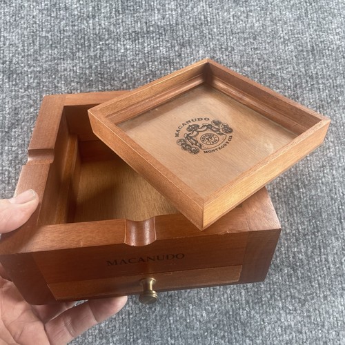 Handgefertigter Macanudo Holz Aschenbecher mit Schublade für Zubehör Made in D.R. - Bild 5 von 11