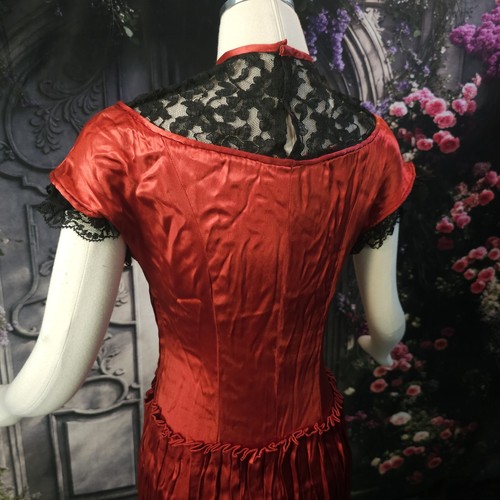 Red 1930s Red Liquid Candlelight Satin Black Lace Gown Antique Vintage Art Deco - Picture 19 of 24