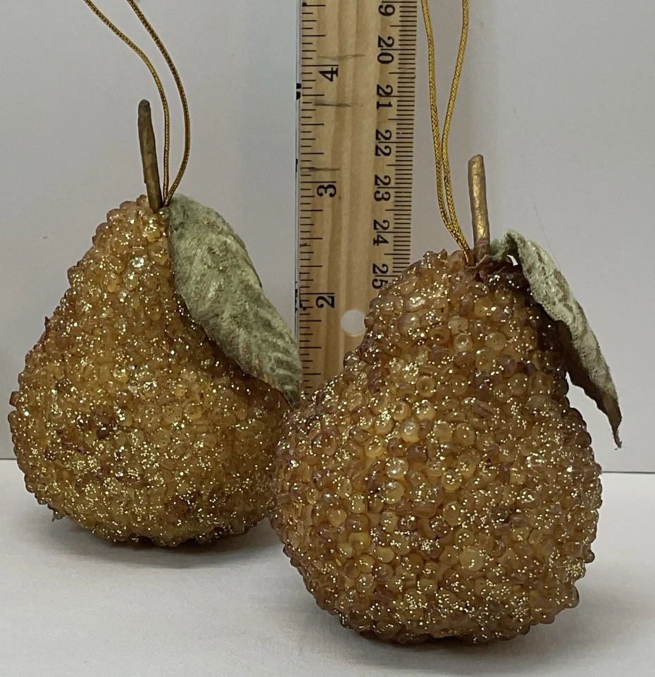 Lote de 4 peras con cuentas de azúcar adornos navideños de invierno decoración de frutas vintage Foto 4 de 4