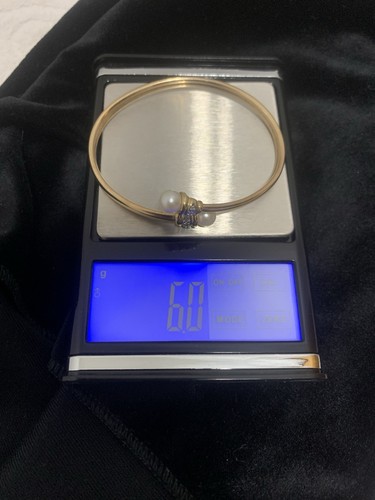 10k Yellow Gold Slip-On Bangle Bracelet Cultured Pearl & Dimond Accents 6 grams - Picture 14 of 19
