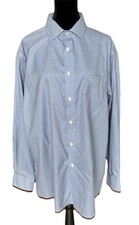 Pronto Uomo 17.5 34/35 Non Iron Dress Shirt Blue White 100 Egyptian Cotton