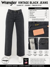 Wrangler Vintage Black Jeans Men's 33x32 Classic Straight Leg Black Denim Made