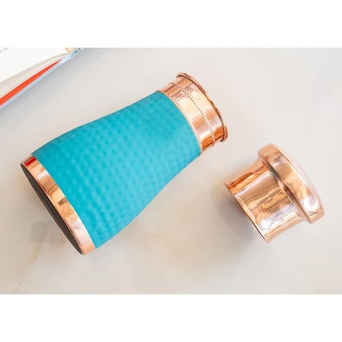 Pure Copper Hammered Water Bottle with Built-in Glass – Mate Finish for Bedroom - Picture 3 of 9