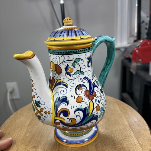 VTG Ricco Deruta Italian Pottery Teapot w/ Lid Majolica Hand Painted Buitoni N.Y - Picture 3 of 12