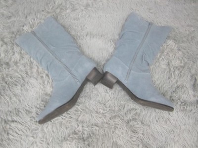Classique Western Boots Womens Size 10 W Blue Leather Mid Calf Zip Low Heel