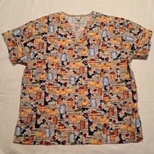 White Swan Fall pumpkin apple women's size Large scrub uniform top VGUC