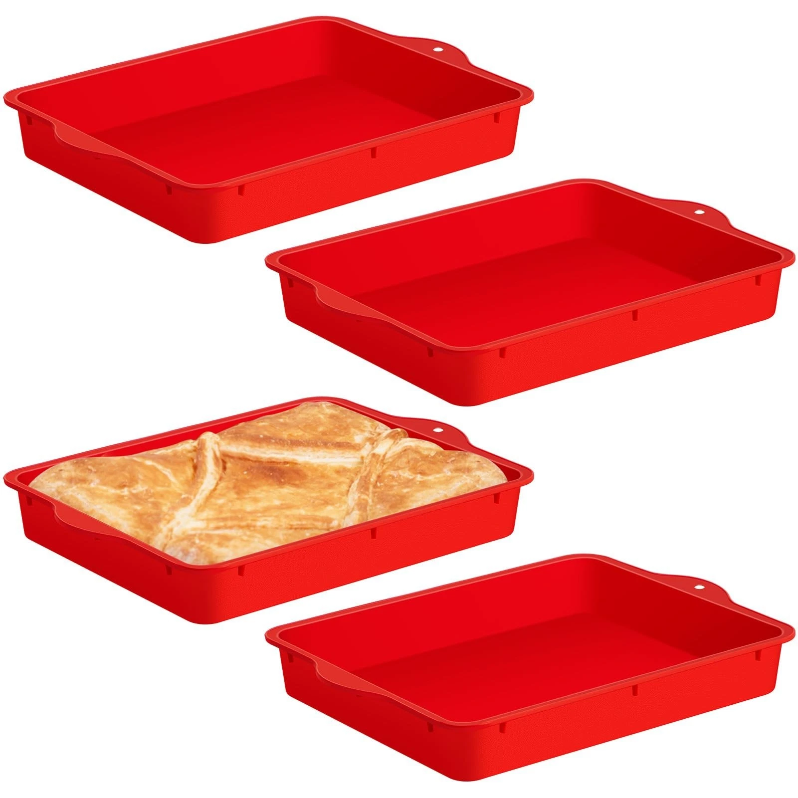 Set of 4 Nonstick Silicone Square Cake Pans for Brownies, Muffins, Lasagna - Red