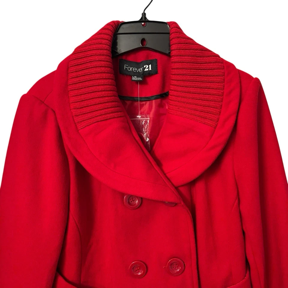 Abrigo Forever 21 Doble Pecho Guisante Talla Grande Rojo Forrado Invierno Vacaciones Nuevo sin Etiquetas Foto 2 de 4