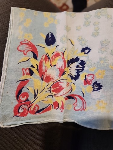 Fazzoletto vintage floreale cotone fazzoletto fenoia e margherita anni 50 multicolore - Foto 3 di 3