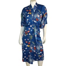 Japanese Yukata/Robe, S/M, Blue/Butterflies, Kimono sleeves, Sash Belt