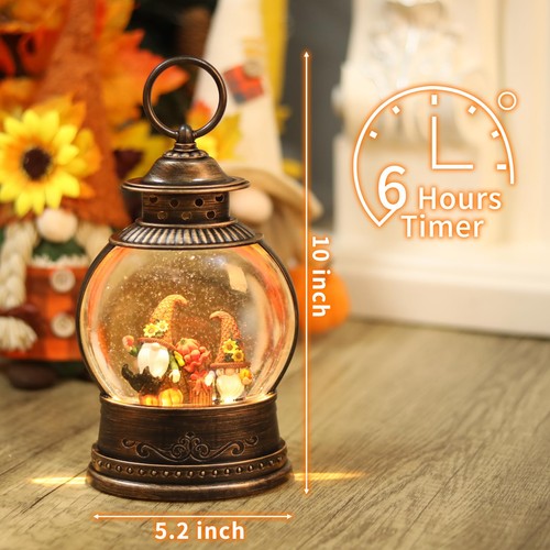 Thanksgiving Decorations Snow Globe, Gnomes Light Up Snow Globe Fall Decorati... - Picture 4 of 6