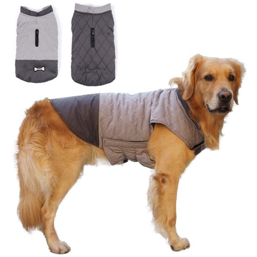 Winter Dog Coat Reversible Dog Jackets Bone Waterproof Reflective Cold Weathe...