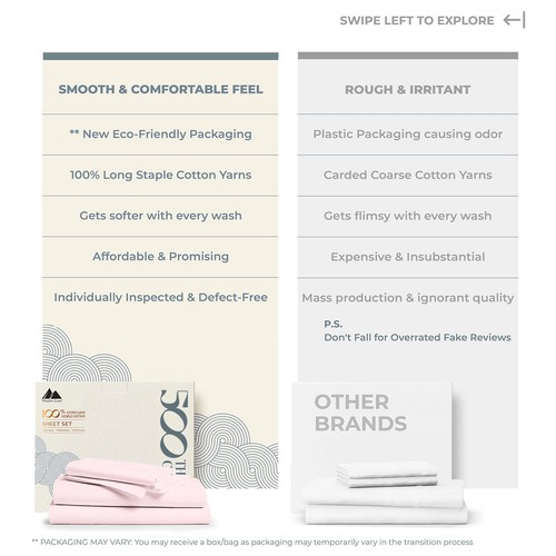 100% Cotton Twin Sheet Set - 500 Thread Count Twin Cotton Sheets Sets, 3 Piec... - Picture 2 of 8