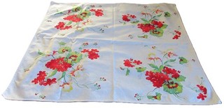 Vtg Wilendur Geranium Luncheon Tablecloth Iris Table Topper 1 Spot 1 Pen Mark