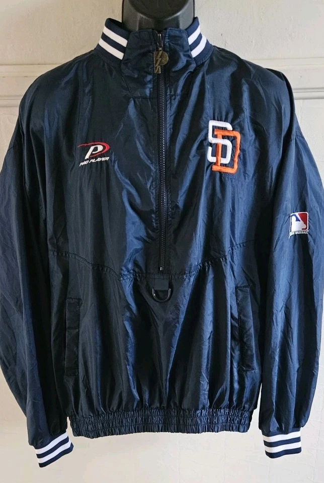 VTG 1999 San Diego Padres MLB Pro Player Navy Half Zip Cage Jacket Sz L Oversize - Image 2 of 4