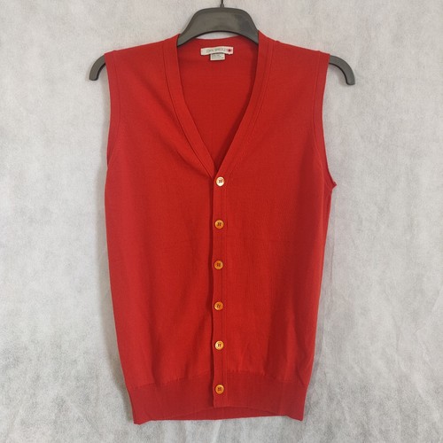 Gilet John Smedley lana merino taglia M maglia cardigan senza maniche arancione brillante