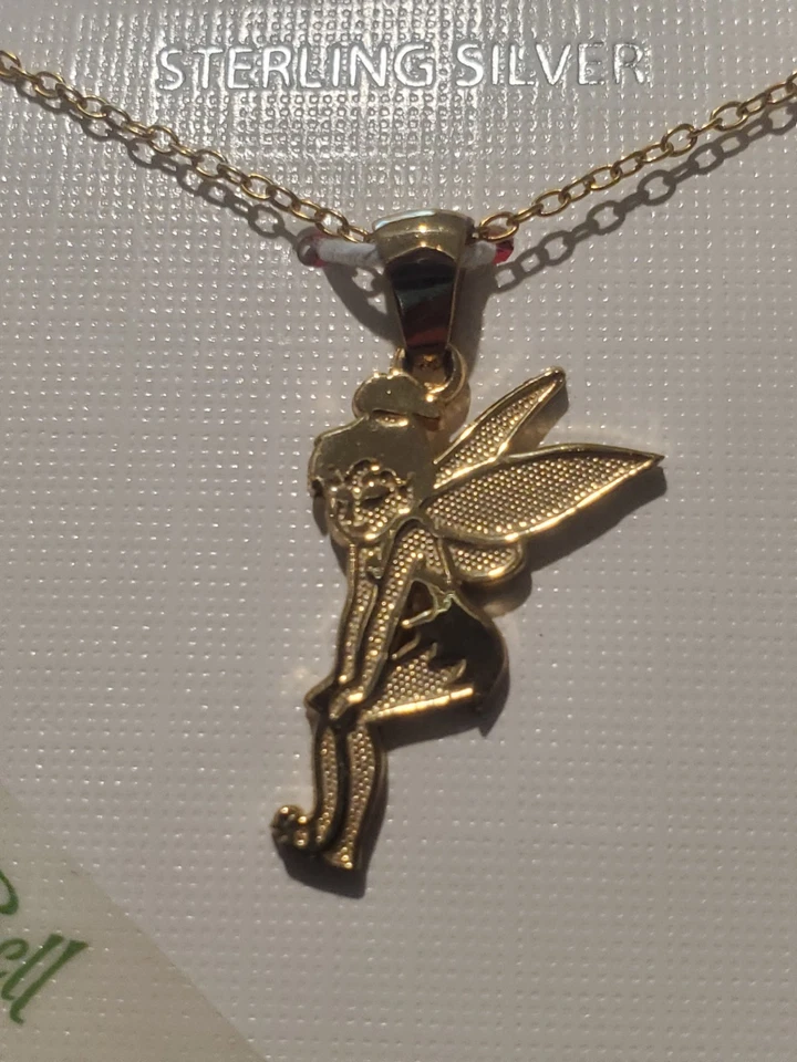"Collar colgante Campanilla Tinker Bell chapado en oro 925 plata Vermeil de colección de 18"" de Disney" Foto 2 de 4