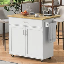 Vinsetto Rolling Kitchen Island Cart with Storage, White