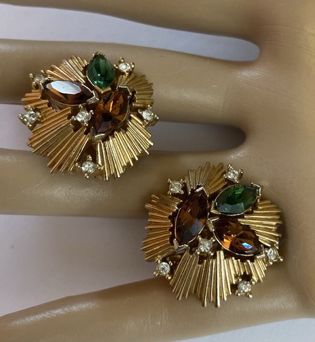 Atemberaubende Vintage Krone Trifari Starburst Strass Clip Ohrringe - Bild 3 von 12
